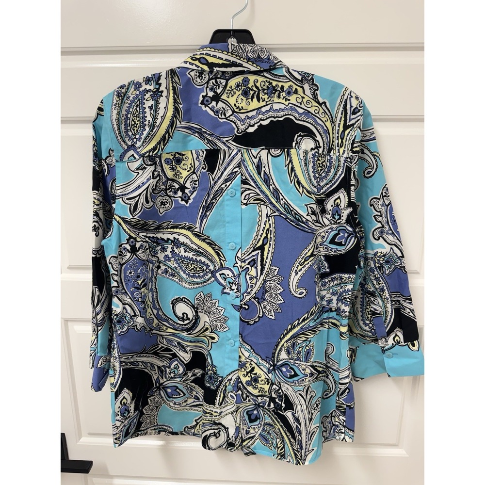 Chicos No‎ Iron Shirt Blouse Button Front Paisley Print Blue Women Size 0 S - Picture 9 of 12